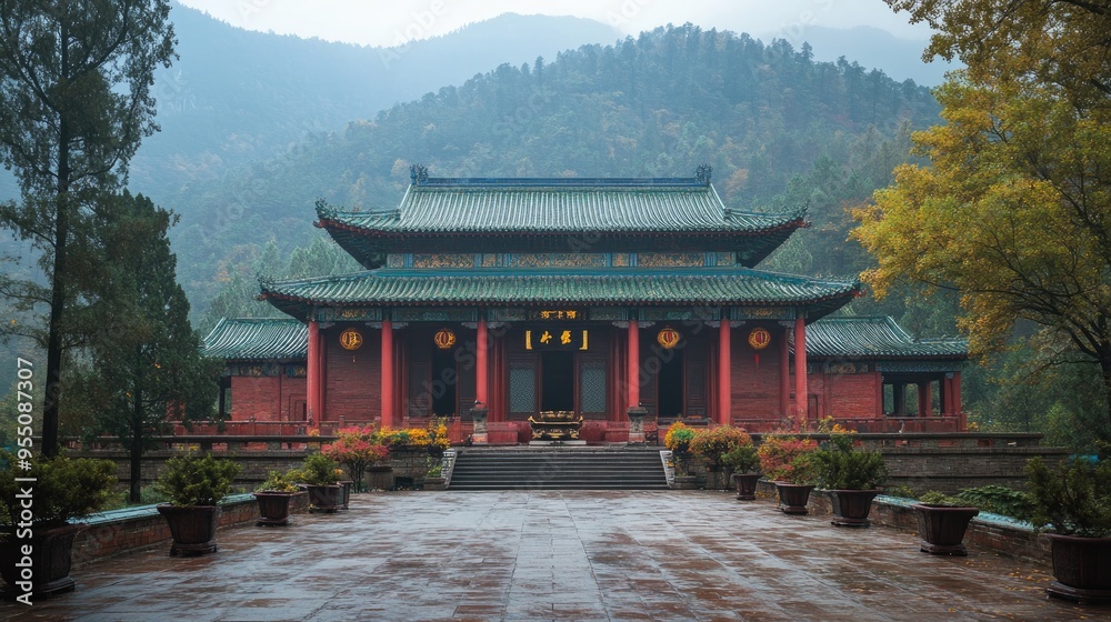 A quiet, empty Chinese monastery in the mountains, with no monks or visitors, just the peaceful surroundings. A quiet, empty Chinese monastery in the mountains, with no monks or visitors, just the peaceful surroundings.