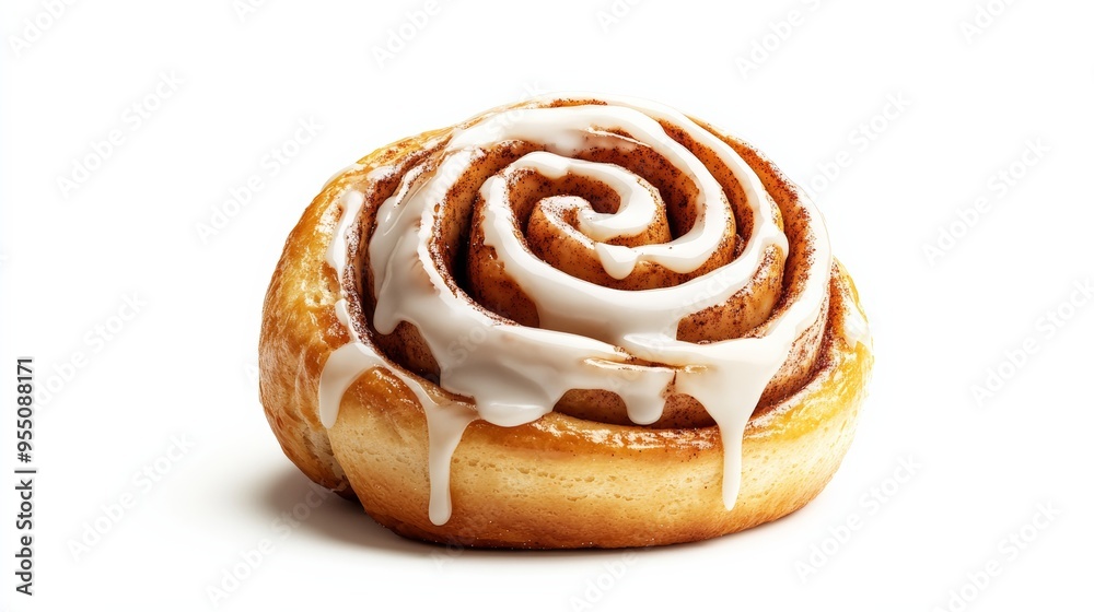 A detailed 3D render of a freshly baked cinnamon roll with icing drizzled on top, isolated on a transparent background A detailed 3D render of a freshly baked cinnamon roll with icing drizzled on top, isolated on a transparent background