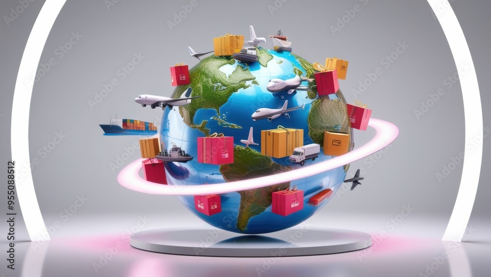 Obraz premium A 3D world encased in glass, it represents the world of transportation and global thinking in a modern business portfolio.
