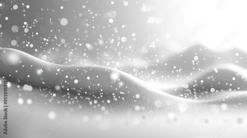 Snowflakes gently fall over smooth hills, creating a tranquil winter atmosphere Snowflakes gently fall over smooth hills, creating a tranquil winter atmosphere