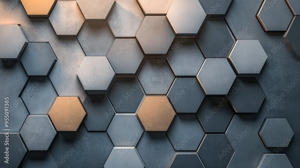 Modern hexagonal tile pattern with smooth gradients and soft shadows, offering a stylish and sophisticated design Modern hexagonal tile pattern with smooth gradients and soft shadows, offering a stylish and sophisticated design