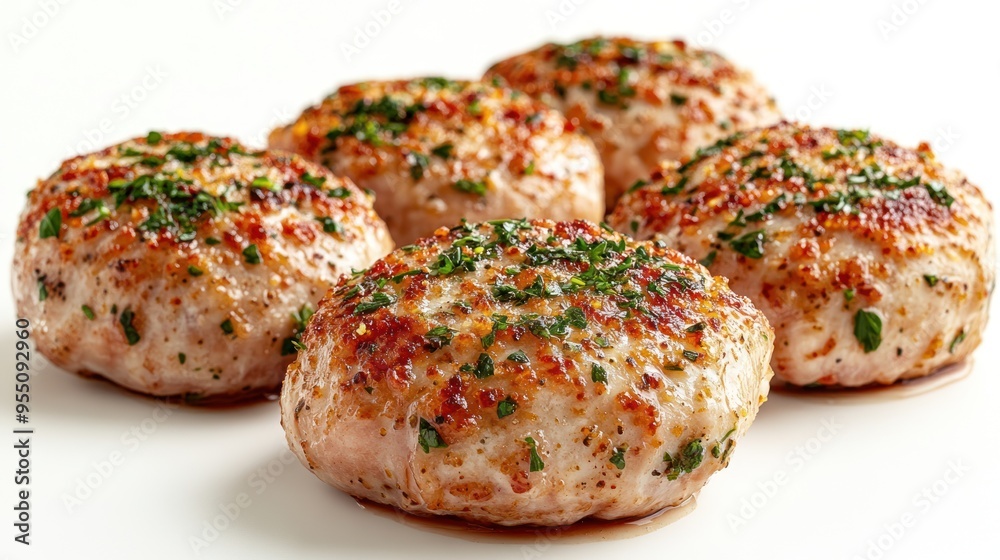 Golden brown chicken patties topped with fresh herbs create a tempting culinary delight Golden brown chicken patties topped with fresh herbs create a tempting culinary delight