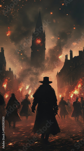 Guy Fawkes Night in England. the holiday of England. The fire show photo