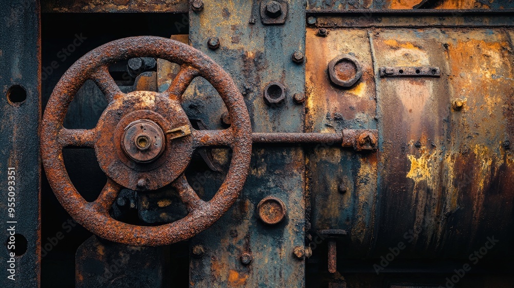 Rusty, old industrial machinery with worn surfaces and intricate corrosion patterns, perfect for vintage designs Rusty, old industrial machinery with worn surfaces and intricate corrosion patterns, perfect for vintage designs