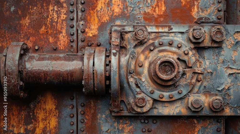 Rusty, old industrial machinery with worn surfaces and intricate corrosion patterns, perfect for vintage designs Rusty, old industrial machinery with worn surfaces and intricate corrosion patterns, perfect for vintage designs