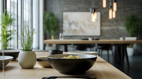 A sleek modern setting with 3D-rendered noodle bowls from different parts of the world