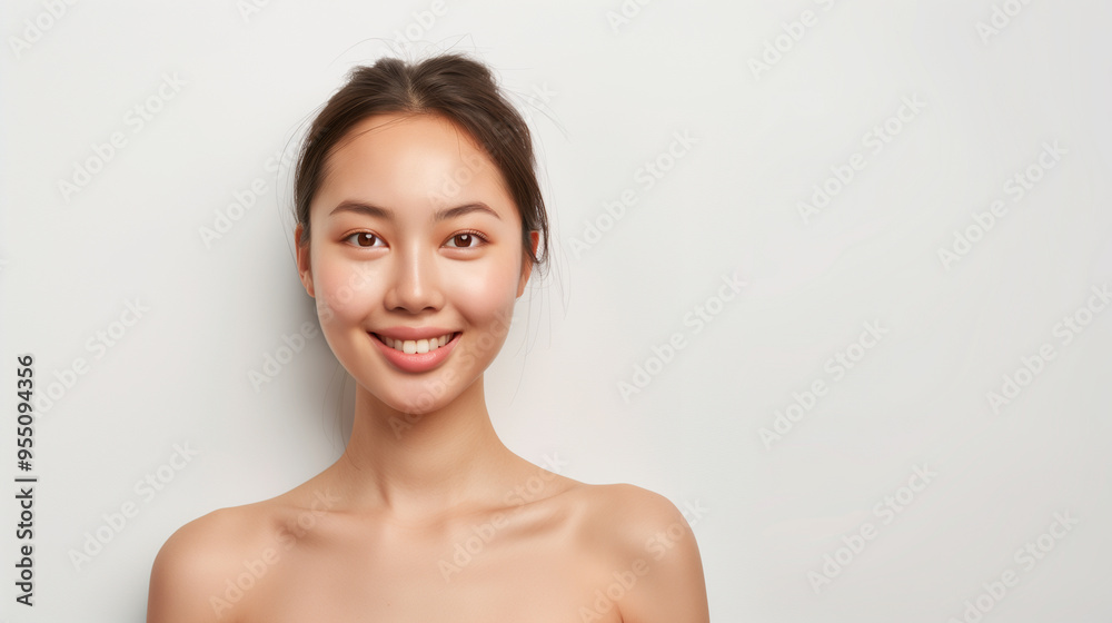 A young Korean woman with a glowing complexion smiles confidently. Her smooth, healthy skin is highlighted against a soft, neutral background, radiating natural beauty. A young Korean woman with a glowing complexion smiles confidently. Her smooth, healthy skin is highlighted against a soft, neutral background, radiating natural beauty.