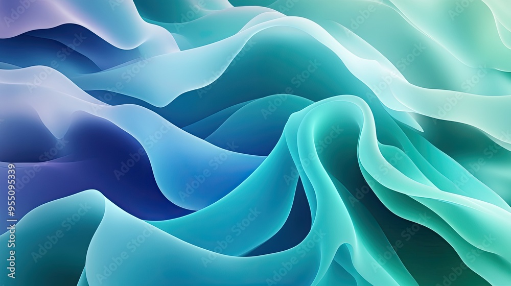 Obraz premium Smooth, flowing lines in a gradient of cool blues and greens, offering a refreshing and modern background design