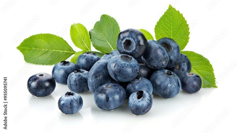 Fresh Blueberries with Green Leaves Fresh Blueberries with Green Leaves