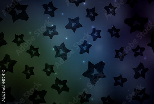 Dark Blue, Green vector backdrop with small and big stars.