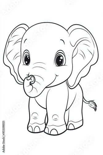 Cute Cartoon Elephant Outline Illustration for Coloring Pages