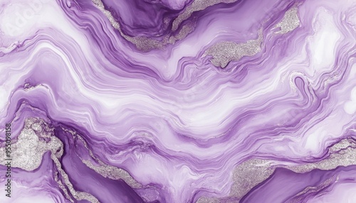 Seamless abstract marble in pale lavender with silver streaks, [Abstract Background Marble], [Ethereal and calming] photo