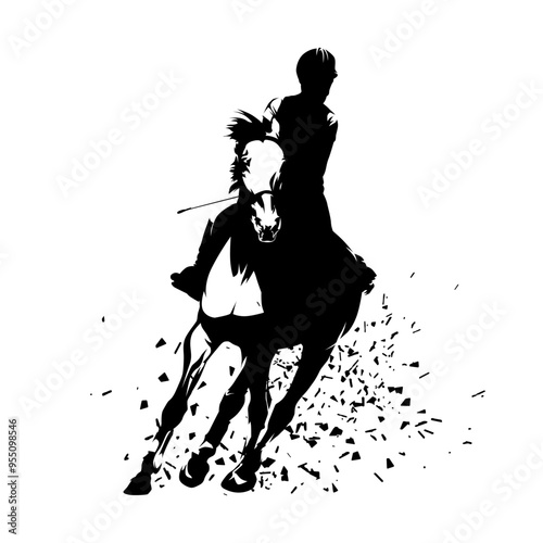 Horse riding, equestrian. Isolated ink drawing. Abstract vector silhouette