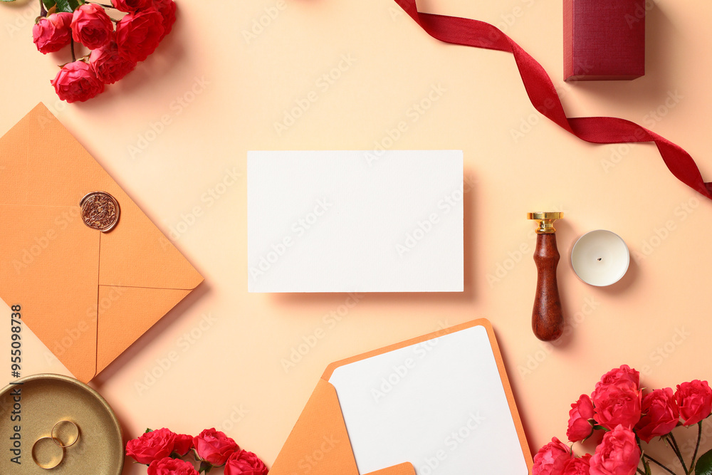 Фотография Wedding stationery set top view