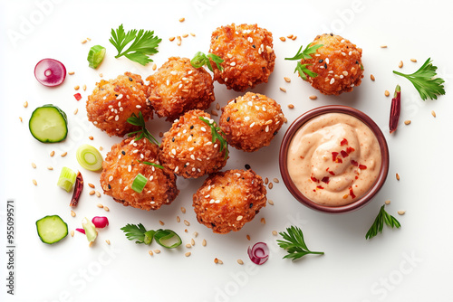 chicken wings are depicted with a fiery buffalo sauce coating serve on the white plate, highlighted by a drizzle of cool ranch dressing