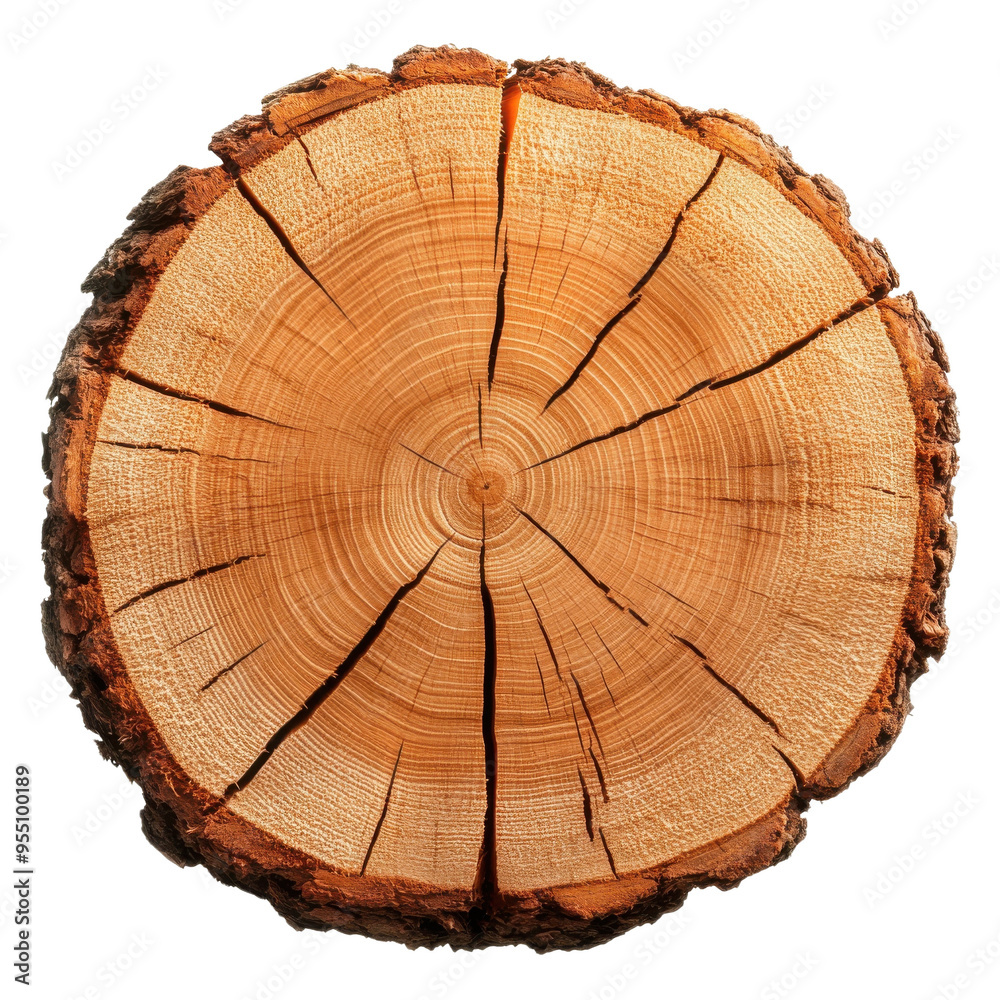 Fototapeta premium A close-up of a wooden tree stump showcasing natural rings and texture, ideal for eco-friendly designs and nature themes.