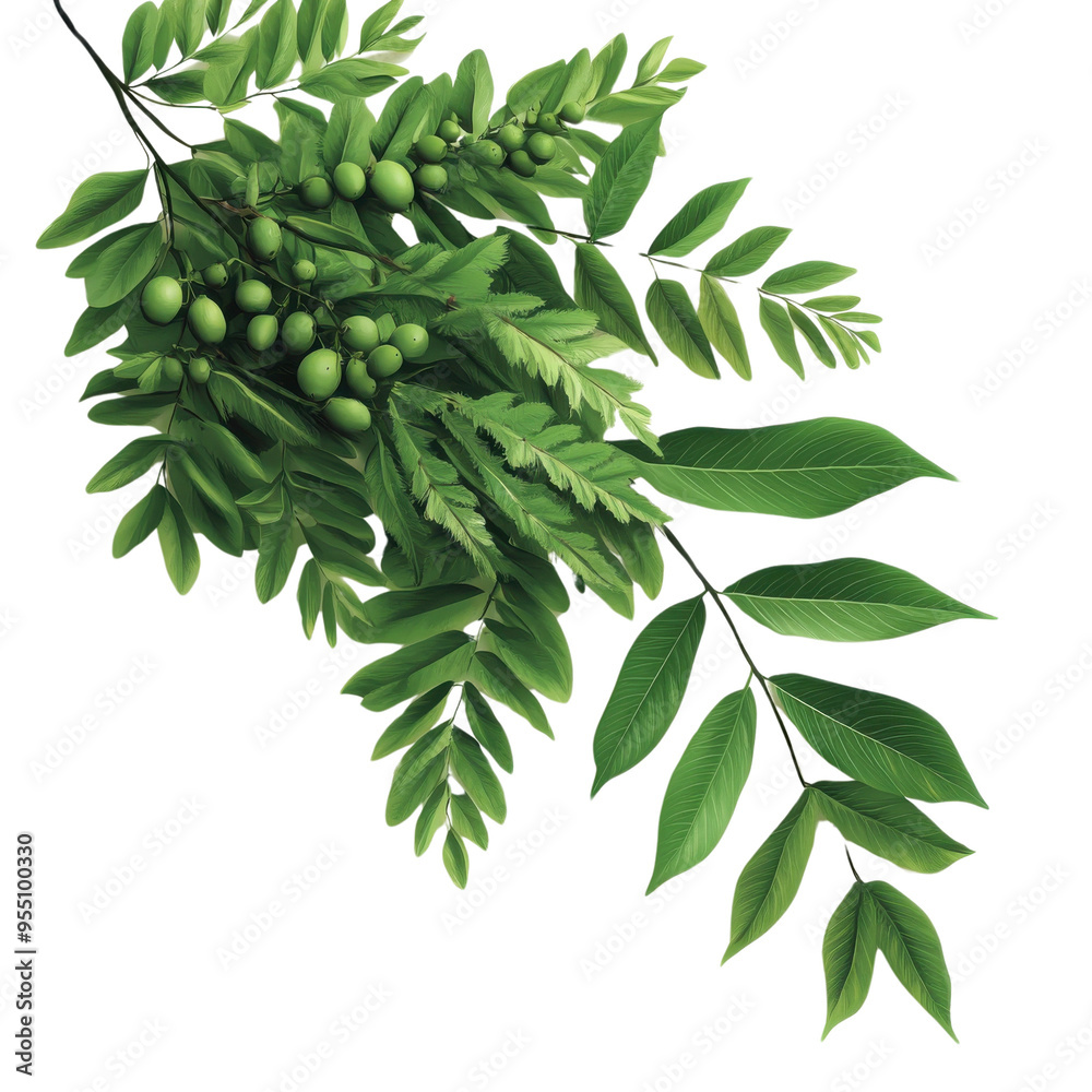 Fototapeta premium A detailed and vibrant illustration of green leaves showcasing their intricate patterns and natural beauty.