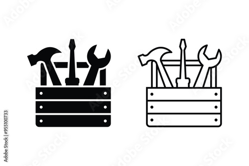 Handy toolbox icons. Tool case icon concept. Toolbox or tool kit icon set.