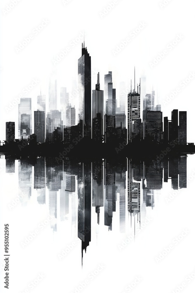 Minimalist city skyline with reflection. Minimalist city skyline with reflection.