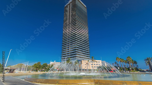 Photography Skyscraper timelapse hyperlapse in the Olympic Port, the maritime neighborhood of the Old City of Barcelona in Barcelona, Spain