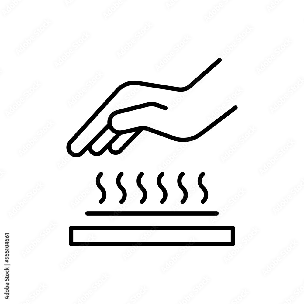 Obraz premium Hot surface icon. Simple outline style. Warning sign, burn, heat surface, hazard, caution hand do not touch, security concept. Thin line symbol. Vector illustration isolated.