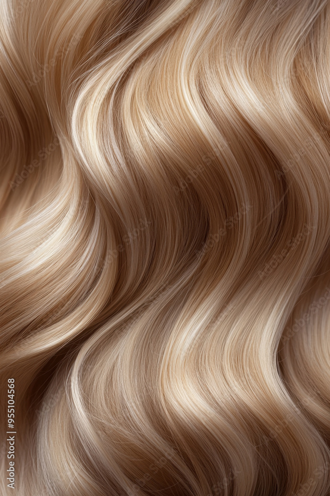Blonde Hair, Close-up of long, styled blonde hair featuring shiny, wavy curls, showcasing hair coloring and extension techniques Blonde Hair, Close-up of long, styled blonde hair featuring shiny, wavy curls, showcasing hair coloring and extension techniques
