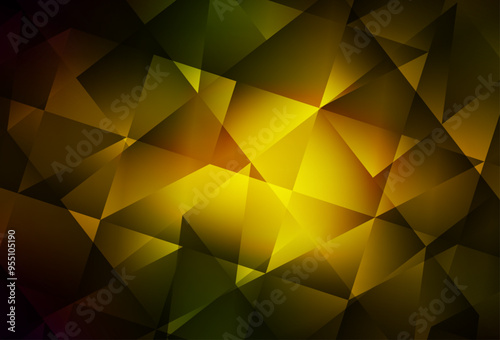 Dark Green, Yellow vector shining triangular backdrop.