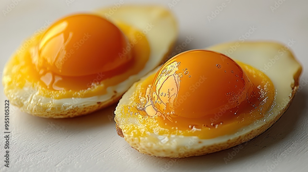 Golden yolks shine on freshly cooked eggs, ready for a delicious breakfast feast Golden yolks shine on freshly cooked eggs, ready for a delicious breakfast feast