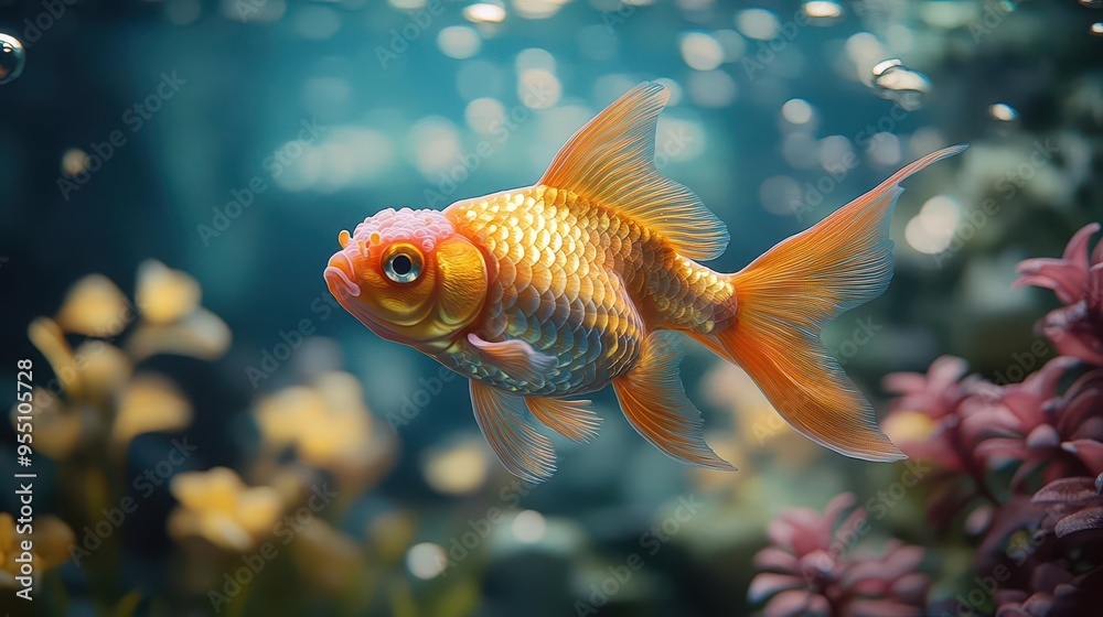 bioluminescent aquarium ethereal goldfish with glowing patterns underwater alien landscape translucent flora dreamy blue ambiance bioluminescent aquarium ethereal goldfish with glowing patterns underwater alien landscape translucent flora dreamy blue ambiance