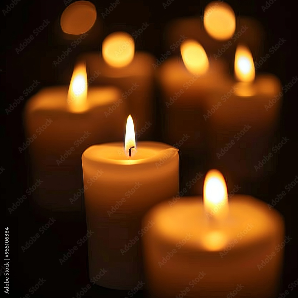 Burning Tealight Candles on a Reflective Surface in Low Light Burning Tealight Candles on a Reflective Surface in Low Light
