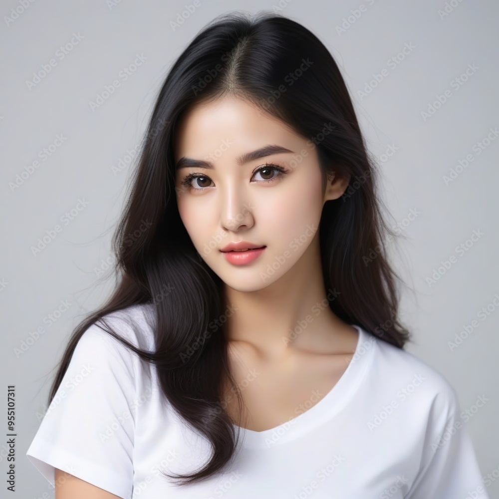 Attractive Girl with Long Hair and Bright Eyes