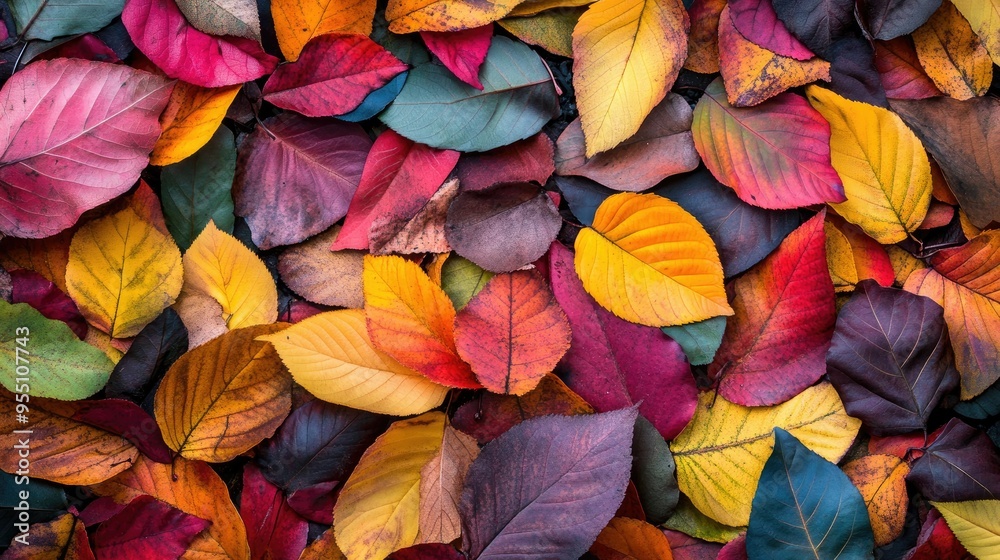 Vibrant autumn leaves in various colors scattered on a forest floor, creating a rich, seasonal background Vibrant autumn leaves in various colors scattered on a forest floor, creating a rich, seasonal background