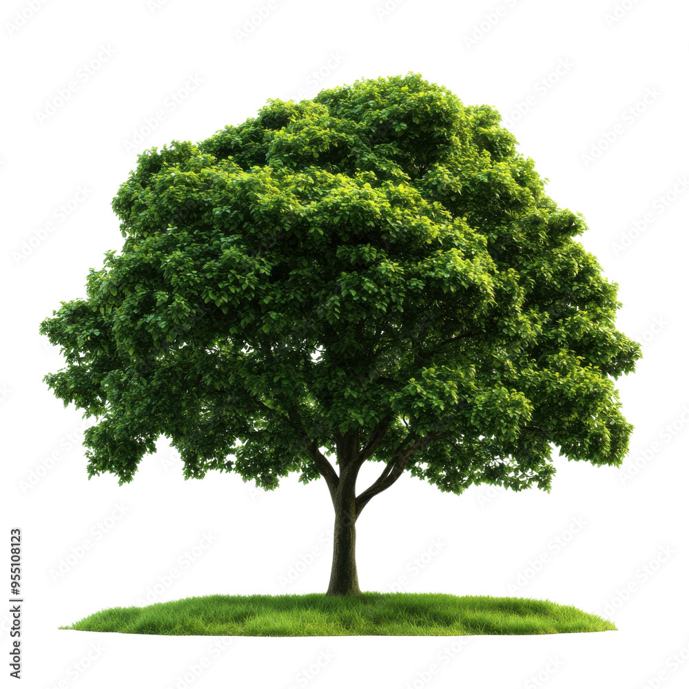 A vibrant green tree standing tall on a patch of grass, symbolizing nature's beauty and tranquility.