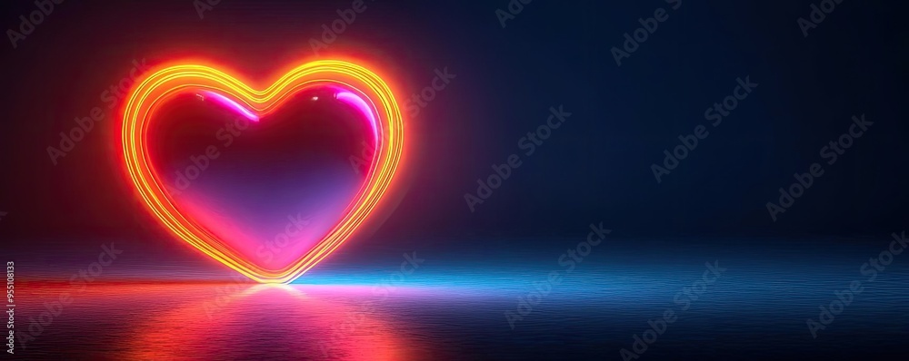 Bright neon heart icon, with a glowing outline and a slight drop shadow, 3D icon Bright neon heart icon, with a glowing outline and a slight drop shadow, 3D icon