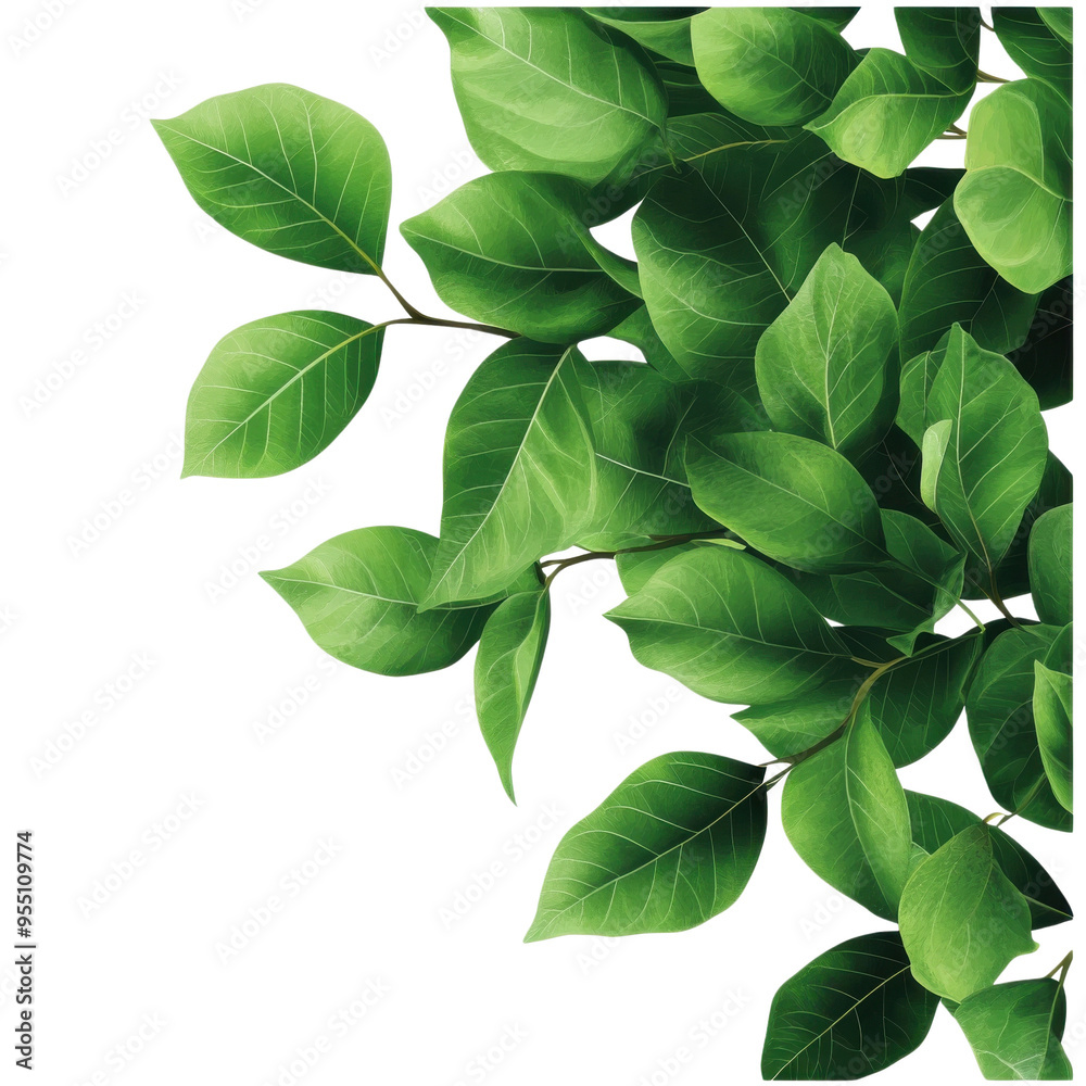 Fototapeta premium Beautiful green leaves arranged artistically, perfect for nature-themed designs or backgrounds.
