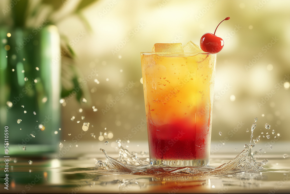The image of Margarita, Espresso Martini, Cosmopolitan, Manhattan  cocktail in a modern coupe glass, in an old-fashioned glass, positioned in the center of a vibrant background. 