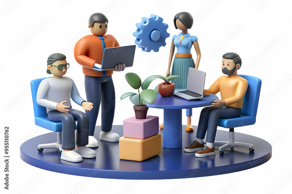 3D AI Driven Team Brainstorming Concept in Casual Office Setting - Transforming Technology with Dynamic Ideas Exchange and Budget Constraints - Stock Photo 3D AI Driven Team Brainstorming Concept in Casual Office Setting - Transforming Technology with Dynamic Ideas Exchange and Budget Constraints - Stock Photo