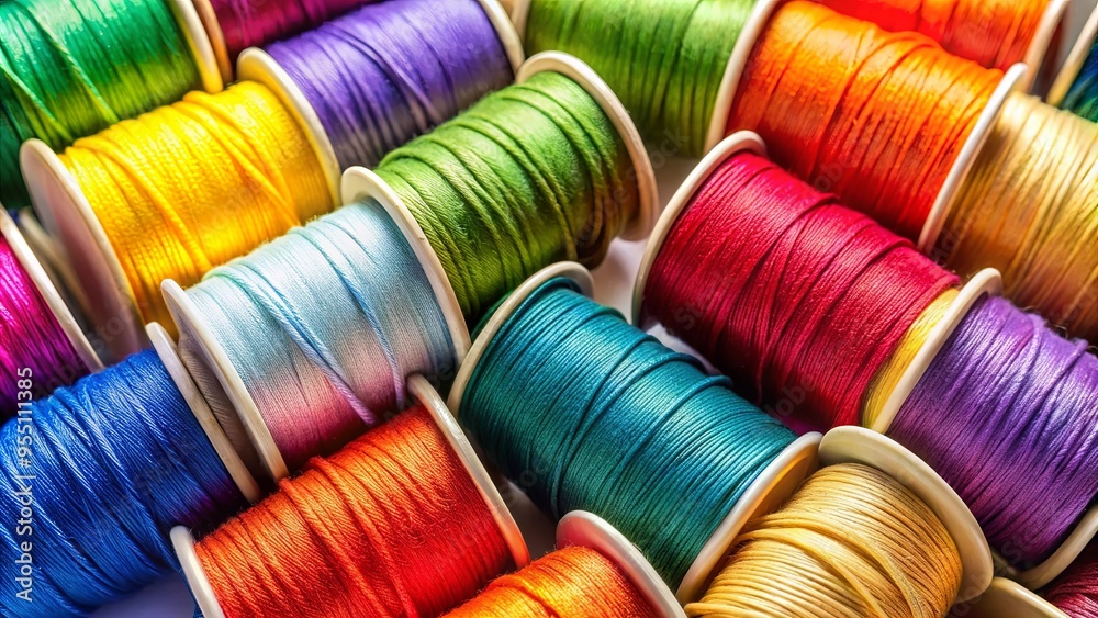 Vibrant colored threads intertwined on a spool Vibrant colored threads intertwined on a spool