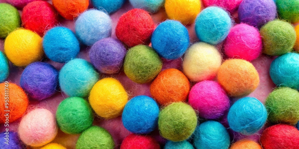 Geometric background with colorful balls of synthetic wool Geometric background with colorful balls of synthetic wool