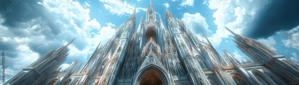Gothic cathedral exterior, with intricate stone carvings, flying buttresses, and towering spires, 3D architecture Gothic cathedral exterior, with intricate stone carvings, flying buttresses, and towering spires, 3D architecture