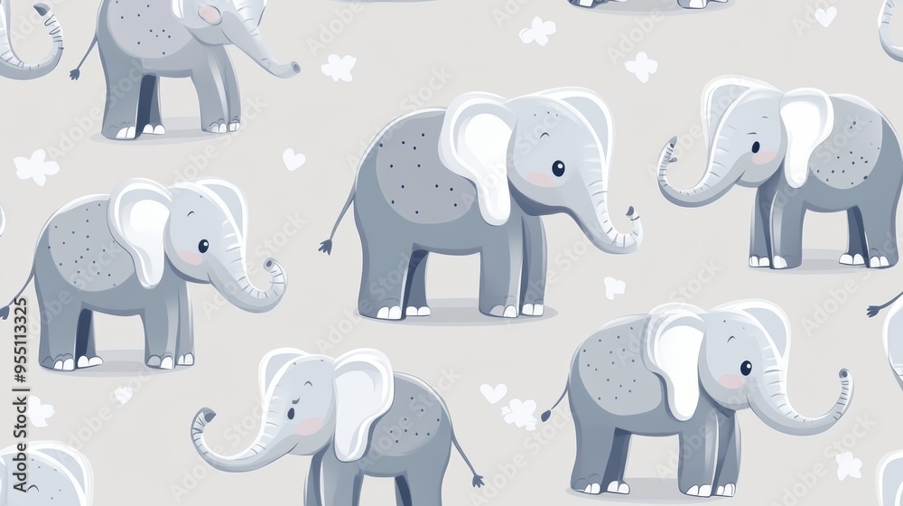 Cute and playful elephant pattern, perfect for children's decor and playful designs. Ideal for fabrics and wallpaper. Cute and playful elephant pattern, perfect for children's decor and playful designs. Ideal for fabrics and wallpaper.