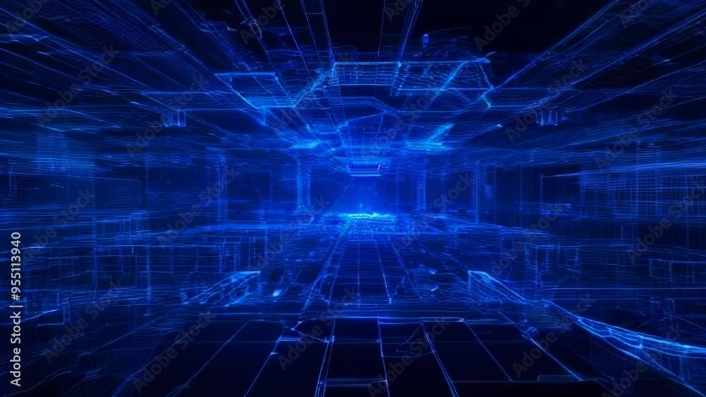 A dynamic digital landscape filled with glowing blue lines and grids, creating a futuristic and immersive atmosphere. A dynamic digital landscape filled with glowing blue lines and grids, creating a futuristic and immersive atmosphere.