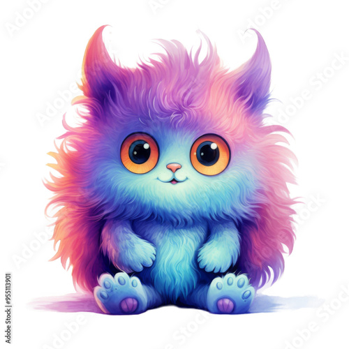 A Cute, Fuzzy, Blue and Pink Monster with Big Eyes