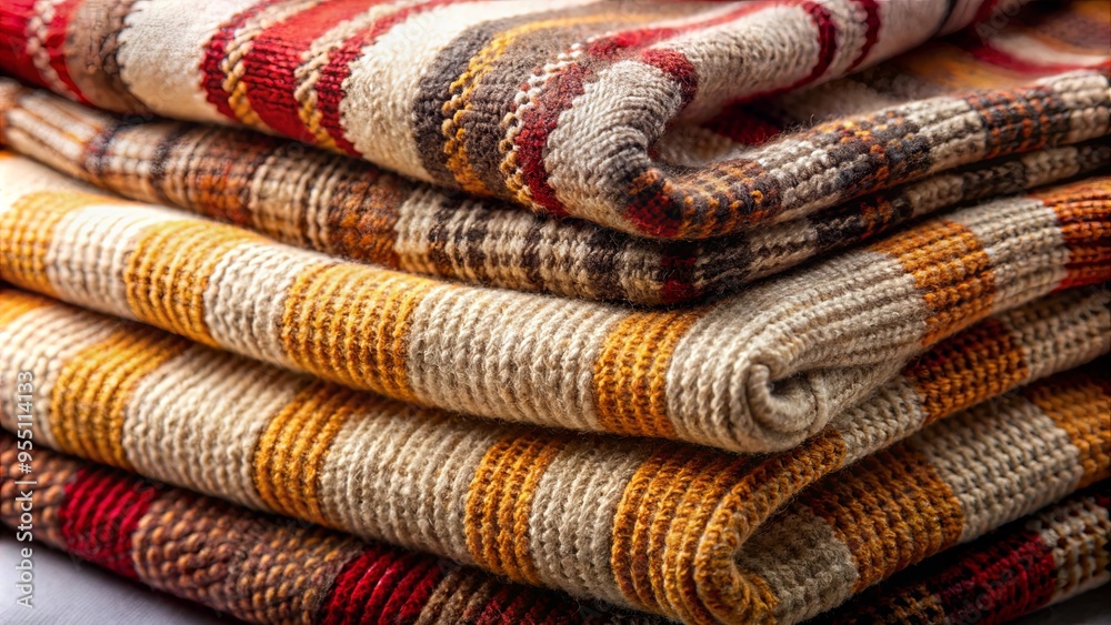 Neatly folded knitted plaid with warm colors