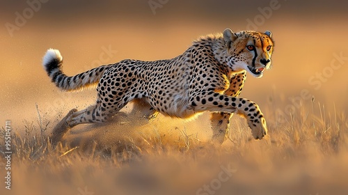 Agile Cheetah in Full Speed Sprint Across Open Plain - Graceful Wildlife Movement Concept