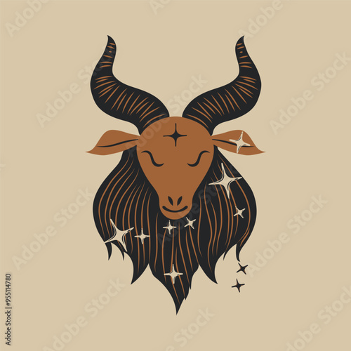 Capricorn, goat zodiac sign. Horoscope. Modern magic Astrological symbol