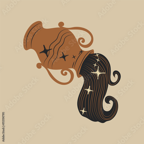 Aquarius, Water Bearer zodiac sign. Horoscope. Modern magic Astrological symbol