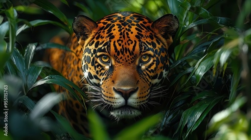 Stealthy Jaguar Gliding Through Lush Jungle Canopy photo