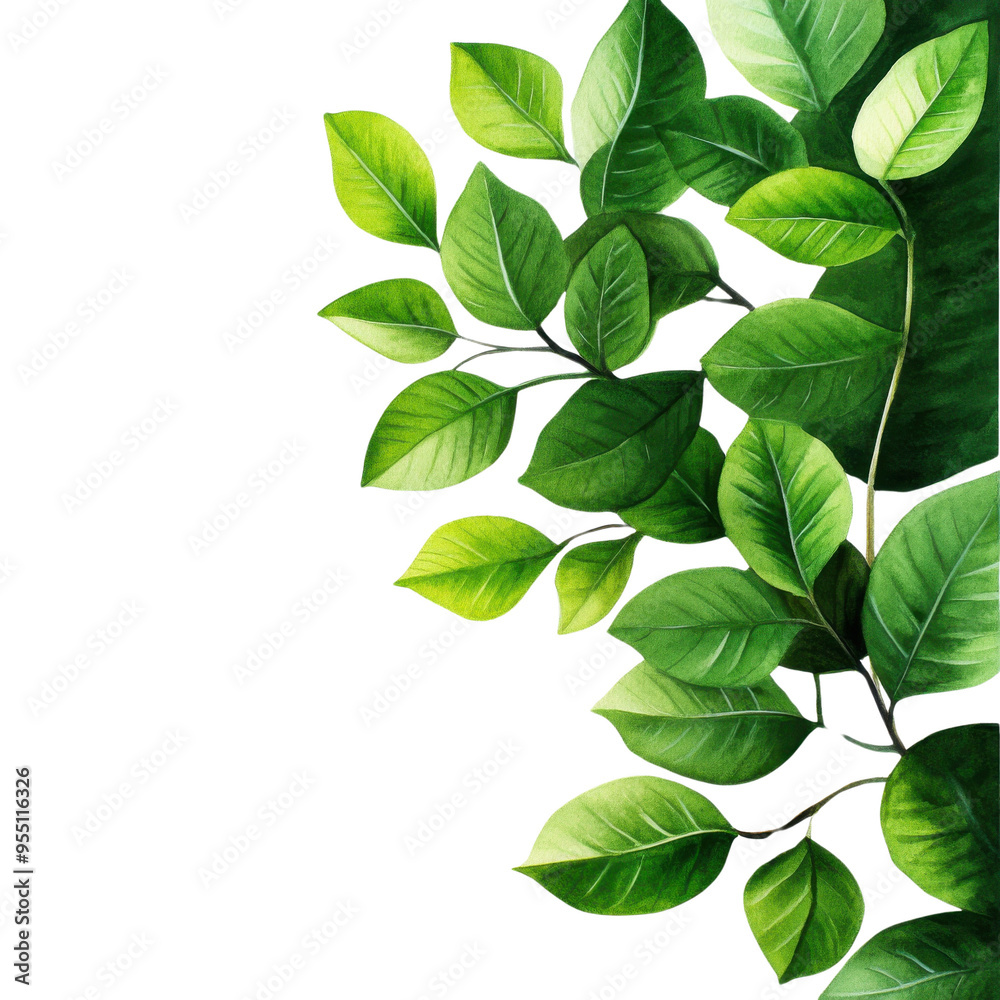 Fototapeta premium Vibrant green leaves showcasing the beauty of nature, perfect for adding a fresh touch to any design or project.