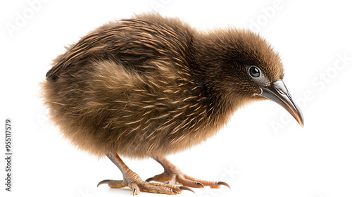 Kiwi bird isolated on white background, brown wild animal from new zealand photo